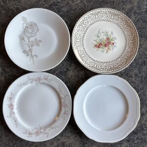 Mismatched Vtg Set Of 4 Bread Cake Dessert Plates Florals Wedding Shower Parties